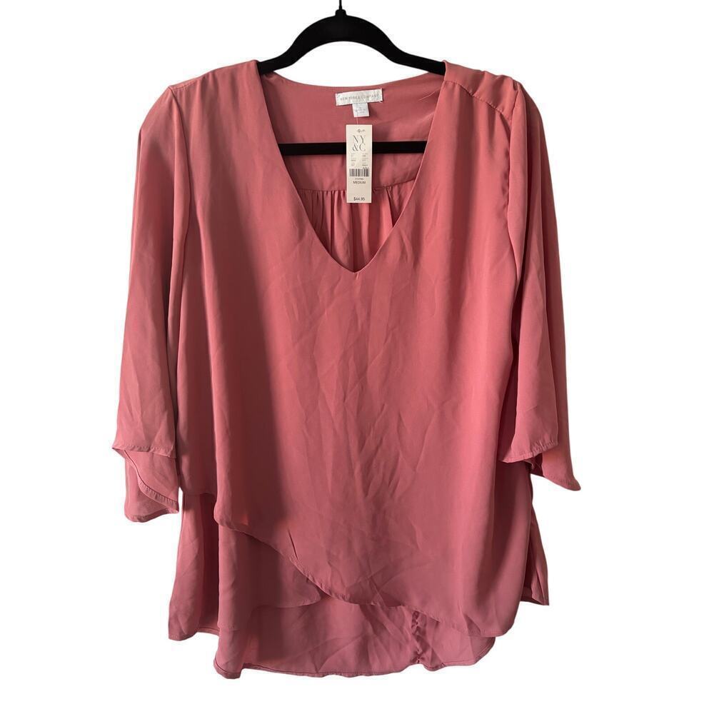 NY&C Pink V-Neck Chiffon Blouse